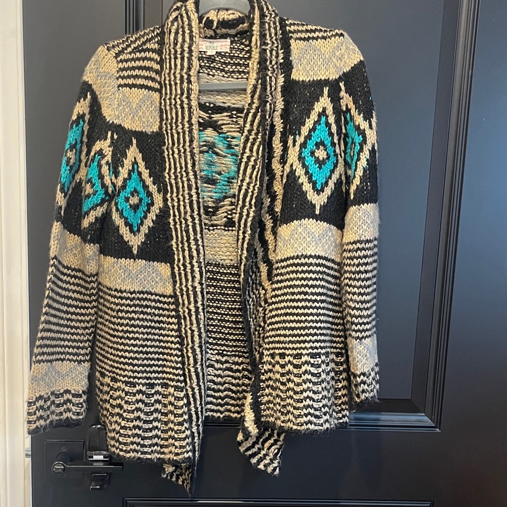 Pink Republic Black and Beige Striped Knit Cardigan
